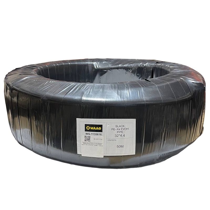 07637ced_221b_11ee_8db1_04421acac403_ef1fc65f_e763_11ee_8db2_04421acac403-1.jpg Труба из сшитого полиэтилена WAAG Black DN32 x 4,4 PN10 (бухта 50 м), PE-Xa / EVOH, черная