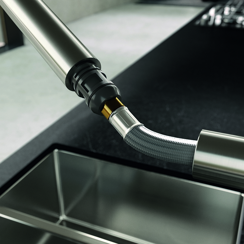 2a7b123b7c3e86a2b6d34e2d10d929f8.jpeg Смеситель для кухонной мойки KLUDI L STEEL выдвижной поворотный излив, сталь