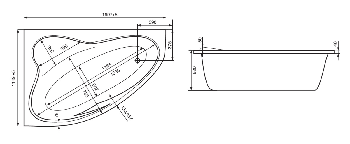 592c7f9834f969dce83083019d2bbe43_56be6e28.jpeg Ванна акриловая Roca LUNA 170х115 асимметричная, правосторонняя