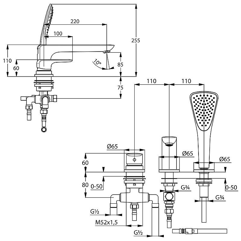 70e07e4965463d9ddb1538af5769d464.jpeg Смеситель однорычажный на борт ванны KLUDI AMEO на 3 отверстия, хром