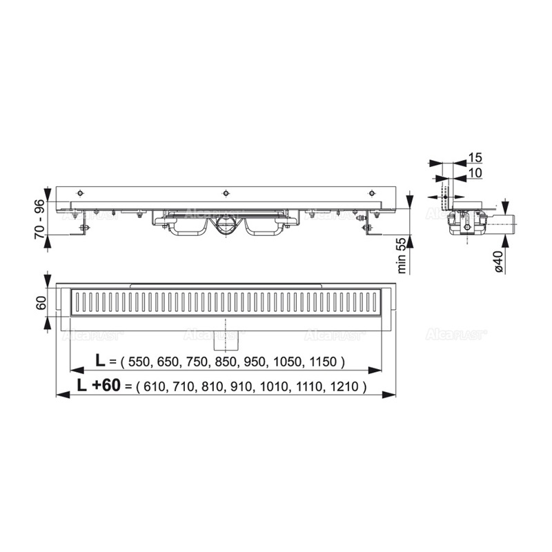 7bwqjmaa5o96lrbn1chgfu10n8vn8pu0_9f1954cd.jpeg Водоотводящий желоб Alcadrain Flexible Low 850, для перфорированной решетки с регулируемым краем, к