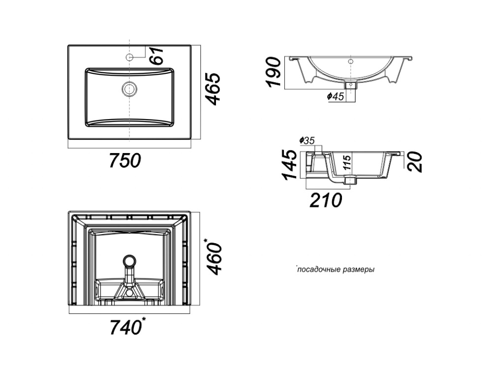 8d3ca22ac7cff8d728f423c73f045305.jpeg Раковина Sanita Luxe Quadro 75, белая QDR75SLWB01