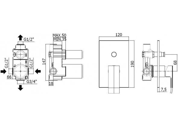 9977359a5eb375430a5532ead3145c27.jpg Смеситель для душа Paffoni ELLE встраиваемый, на 2 выхода, черный матовый