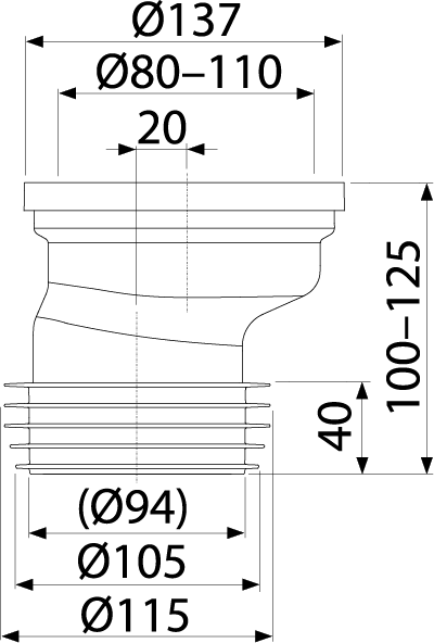 c73ee6603ab35cfa9863b0398569cd14_a2944297.png Патрубок для унитаза Alcadrain эксцентрический 20 мм