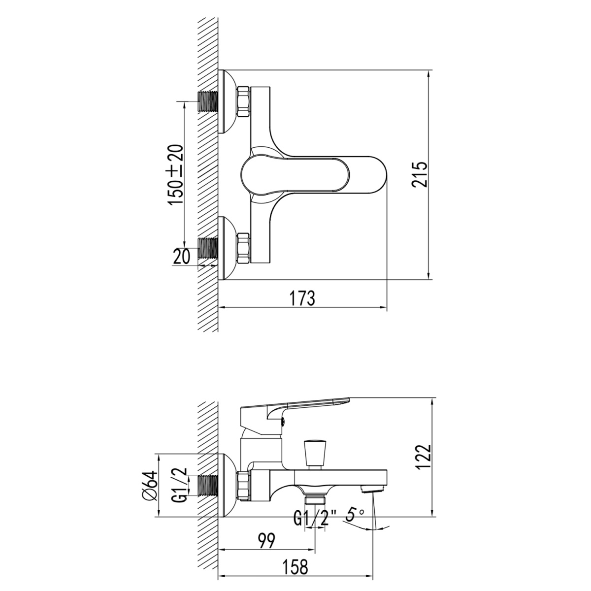 d87195ce09ecffc6c49d0c3bf73beb76.jpg Смеситель для ванны AZARIO ELVIS с ручным душем, керамический картридж, хром