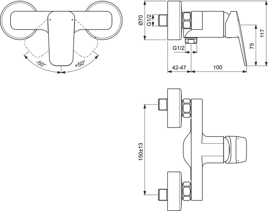 db995d82c7068018dd529bc2b3471214.jpeg Смеситель для душа Ideal Standard CERAPLAN настенный, хром