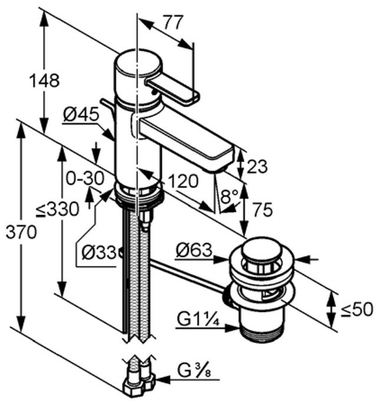p0vcmj64ojb8fxa21j1hurrpel1re6yk.jpg Смеситель для раковины Kludi Zenta XL с донным клапаном, керамический картридж, белый хром