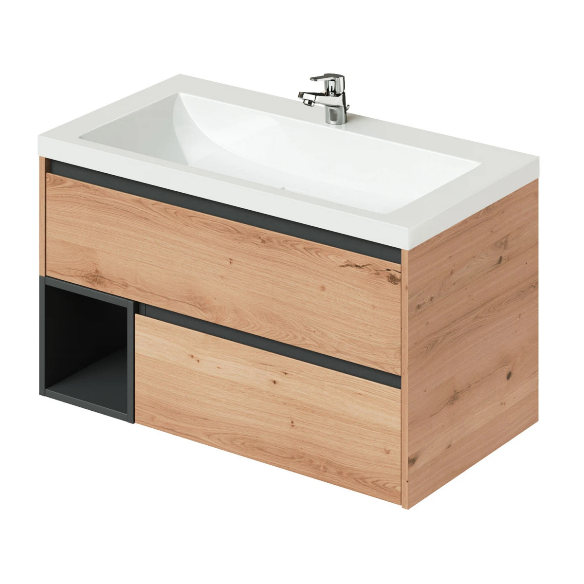 t2waymr80vwyem353vd69hegohw29wxr.jpg Крмплект тумба Итана Amelia 90 902х480х490 подвесная, с раковиной Alisa 90 Дуб Эвок Прибрежный